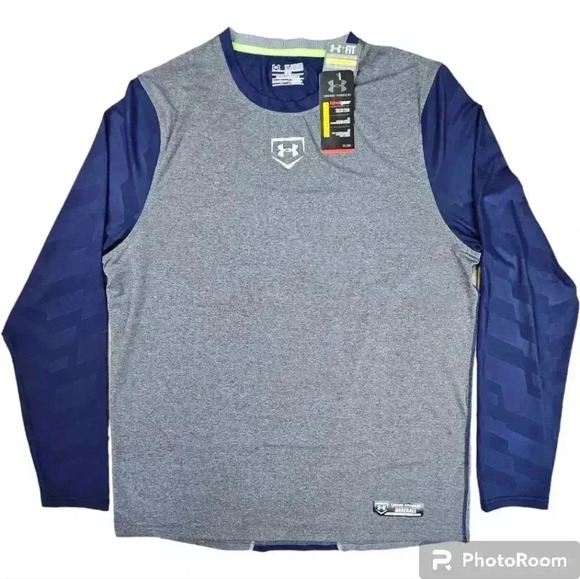 Under Armour HeatGear  UA Baseball Fitted LS shirt gray/ navy  #1243243 XXL - Picture 1 of 8